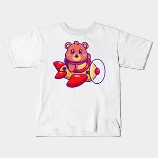 Cute baby bear driving plane cartoon Kids T-Shirt